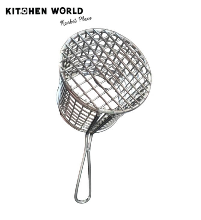 ตะกร้าเสิร์ฟสแตนเลสทรงกลมมีหูจับ KCW CW0193-94 ขนาด 9x8 ซม.